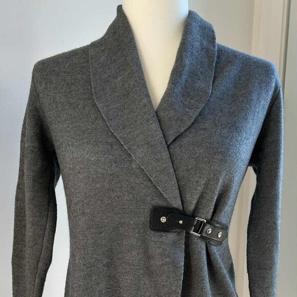 Paul Costelloe Black Label Belted Wrap Knit Long Blazer Grey Colorblock – US M - Picture 3 of 12